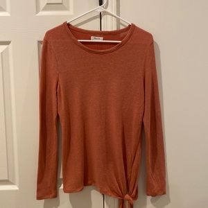 Long sleeve light weight rosy rust colored top.
